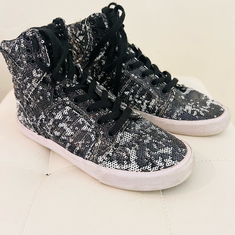 Supra Black & Silver Fully Sequined High Top  Skytop Sneakerss Size 7 - Picture 9 of 10